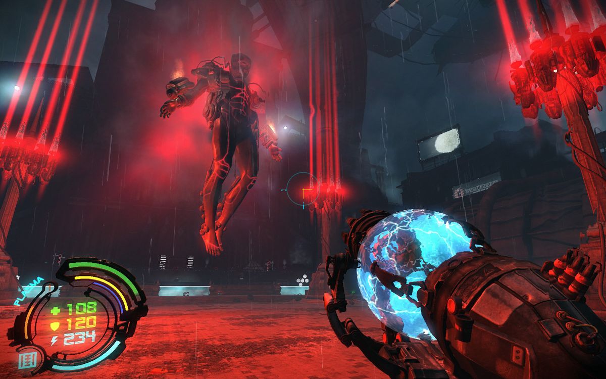 Hard Reset (Windows) screenshot: Atlas is the first major boss character. This is him in his second form.