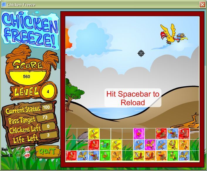 Chicken Freeze! (Windows) screenshot: The player does not get unlimited ammunition and has to reload