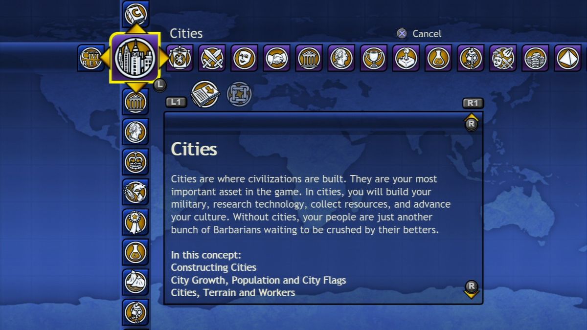 Sid Meier's Civilization: Revolution (PlayStation 3) screenshot: Civilopedia.