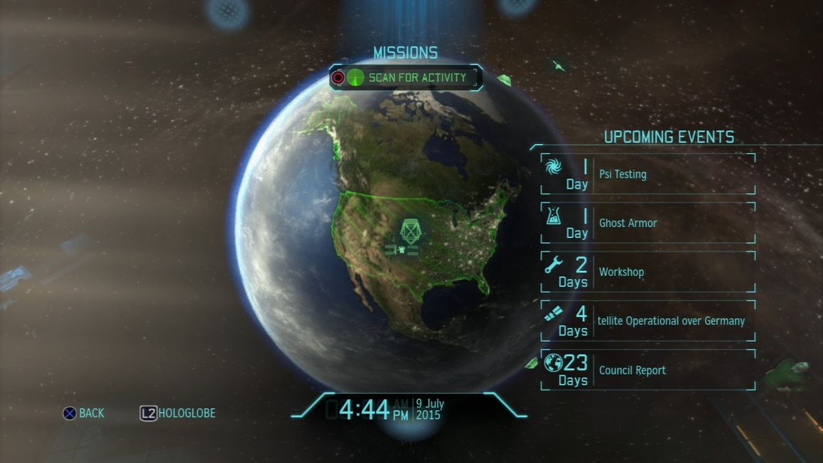 XCOM: Enemy Unknown (PlayStation 3) screenshot: Scanning for alien activity advances time.