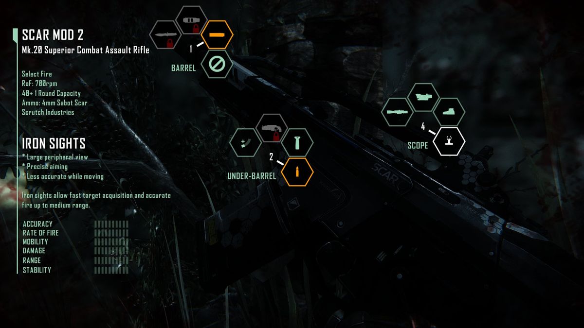 Crysis 3 (Windows) screenshot: Weapon customization.. something Crytek should be proud of