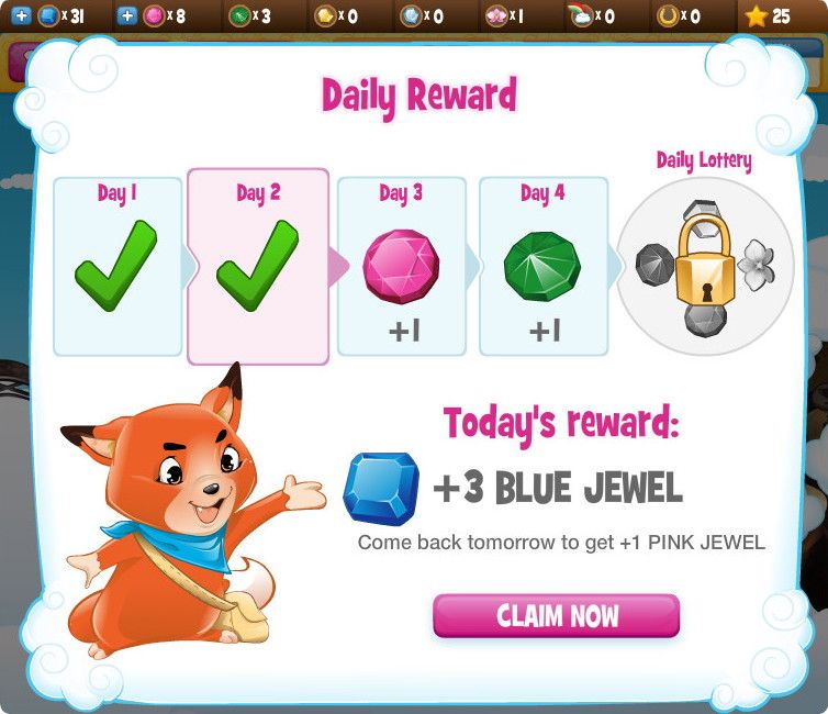 Hoop De Loop Saga (Browser) screenshot: You can get a daily reward, later.