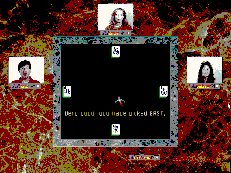 Hong Kong Mahjong Pro (Windows 16-bit) screenshot: I picked East (256 color).