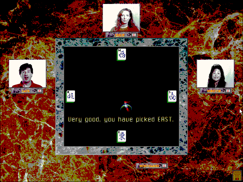 Hong Kong Mahjong Pro (Windows 3.x) screenshot: I picked East (256 color).