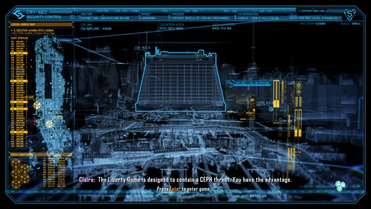 Crysis 3 (Windows) screenshot: Mission briefings are done during load time