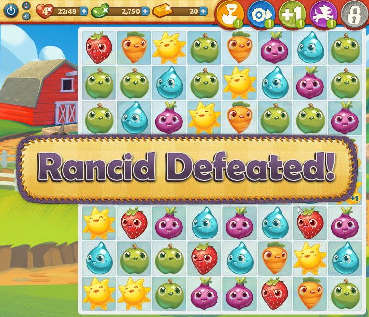 Farm Heroes Saga (Browser) screenshot: Rancid defeated