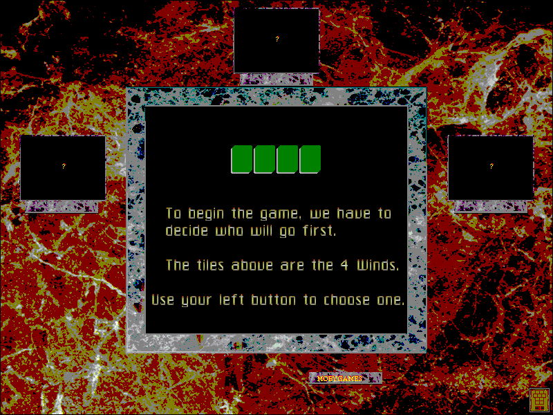 Hong Kong Mahjong Pro (Windows 3.x) screenshot: Game start, choose a tile (256 color).