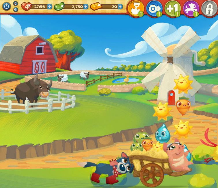 Farm Heroes Saga (Browser) screenshot: If you clear the level, the cropsies are carted away.