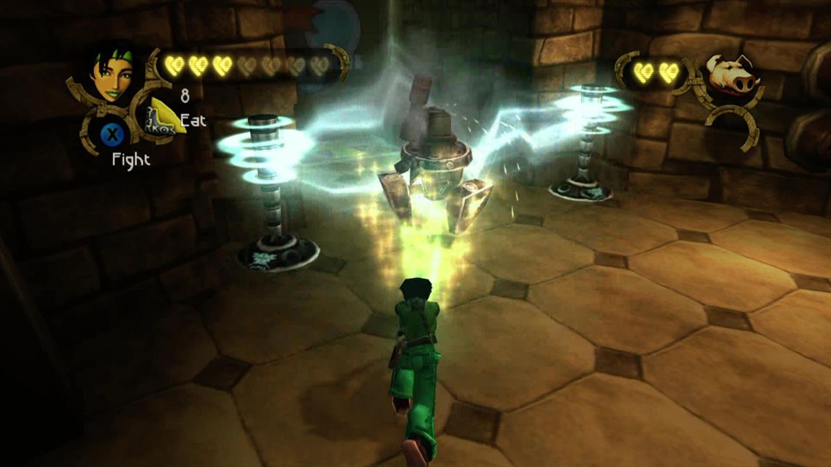 Beyond Good & Evil (Xbox 360) screenshot: Push the enemy into the energy barrier to make it explode