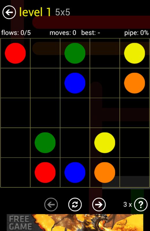Flow Free (Android) screenshot: An easy 5x5 board