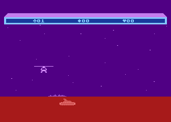 Choplifter! (Atari 8-bit) screenshot: Trying to bomb this tank. (Brøderbund cartridge)