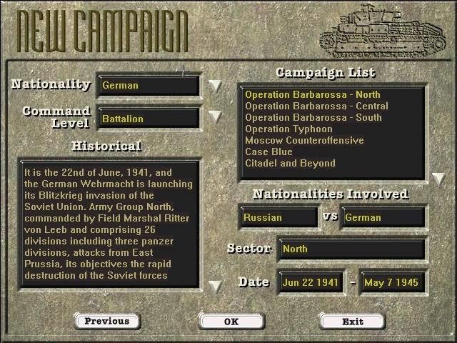TalonSoft's East Front 2 (Windows) screenshot: choose a campaign