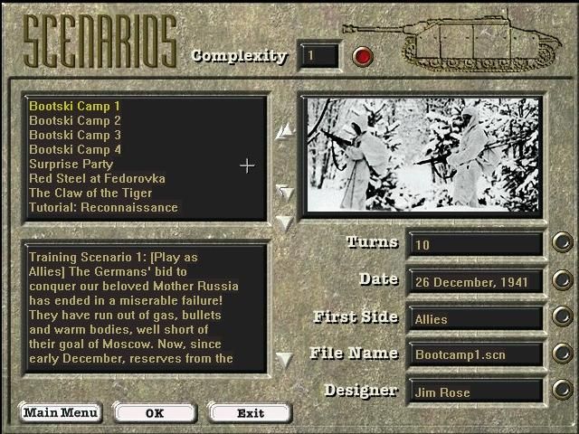 TalonSoft's East Front 2 (Windows) screenshot: choose a scenario