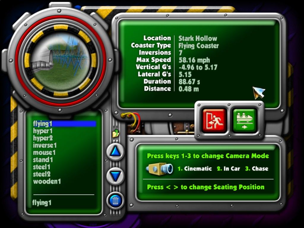 RollerCoaster Mania 2 (Windows) screenshot: choose a roller coaster