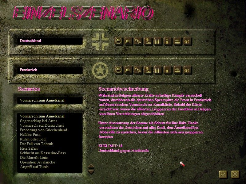 Panzer General 3D Assault (Windows) screenshot: choose a scenario