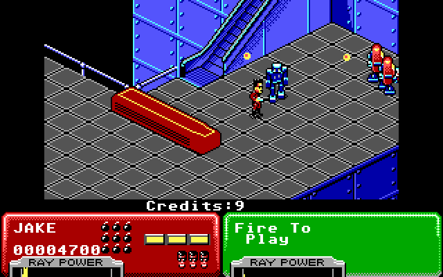 Escape from the Planet of the Robot Monsters (DOS) screenshot: need to sneak up the stairs - EGA/VGA