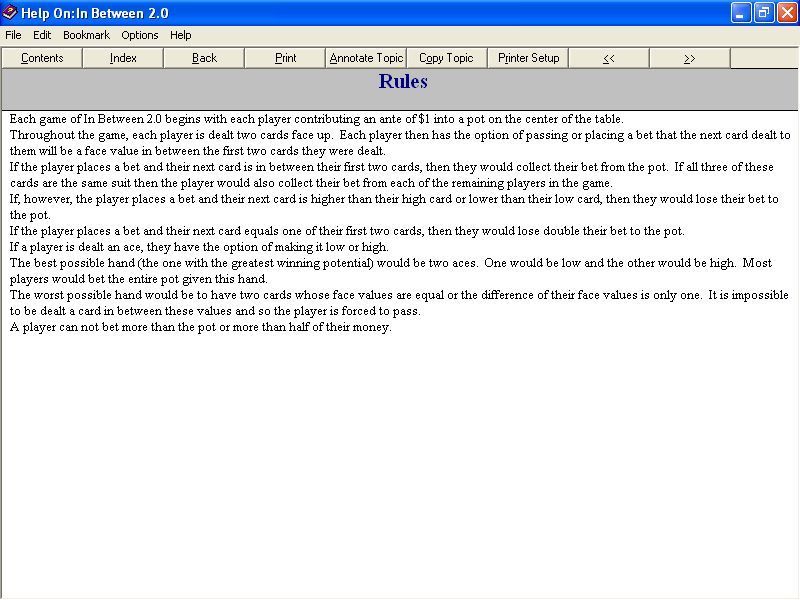 In Between 2 (Windows) screenshot: The help file opens in a new re-sizeable window