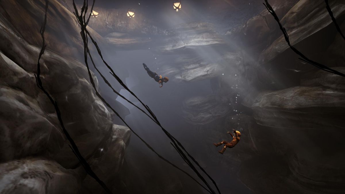 Brothers: A Tale of Two Sons (Windows) screenshot: Old brother is diving to save little brother