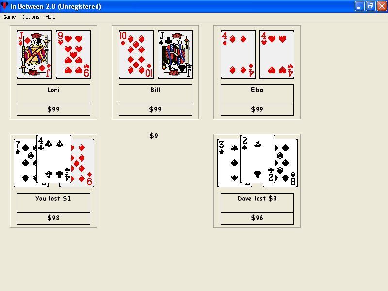 In Between 2 (Windows) screenshot: The first two players have lost their stake