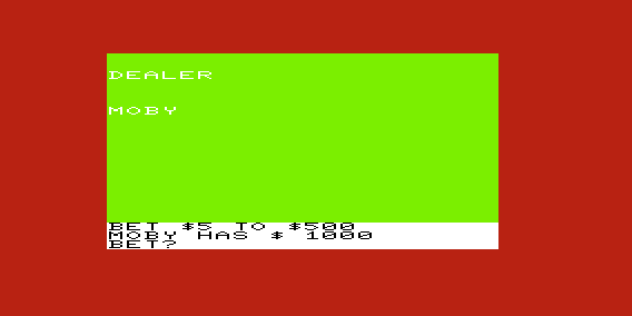 VIC 21: Casino-Style Blackjack (VIC-20) screenshot: Initial Bet