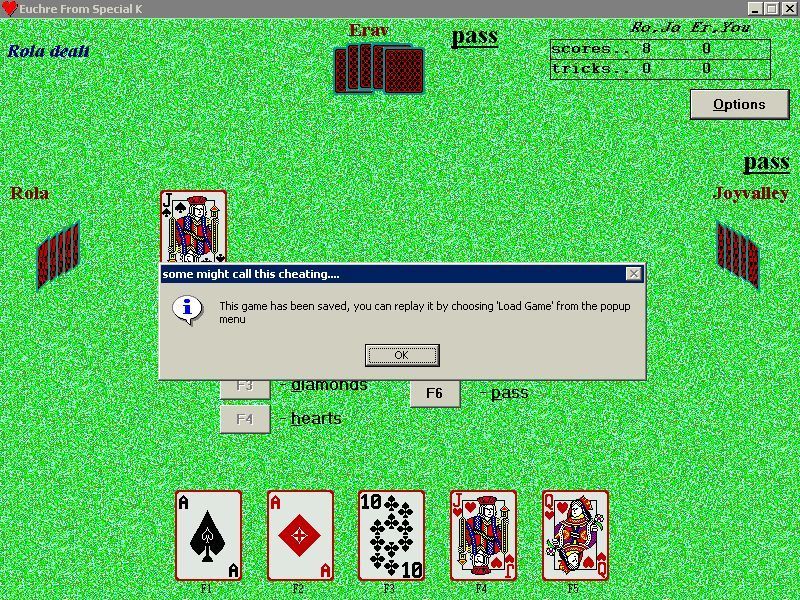 Euchre From Special K (Windows) screenshot: There is a save game option