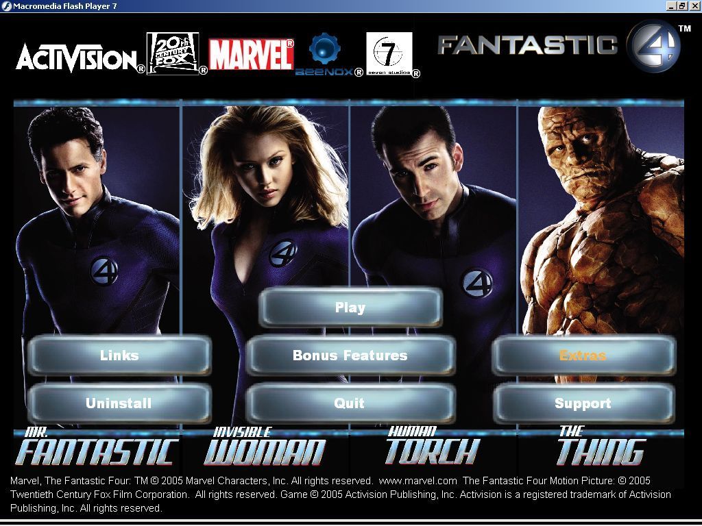 Fantastic 4 (Windows) screenshot: Once installed the following screen is displayed.