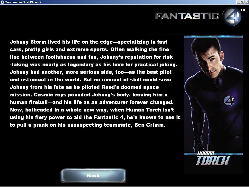 Fantastic 4 (Windows) screenshot: An example of a character's biography