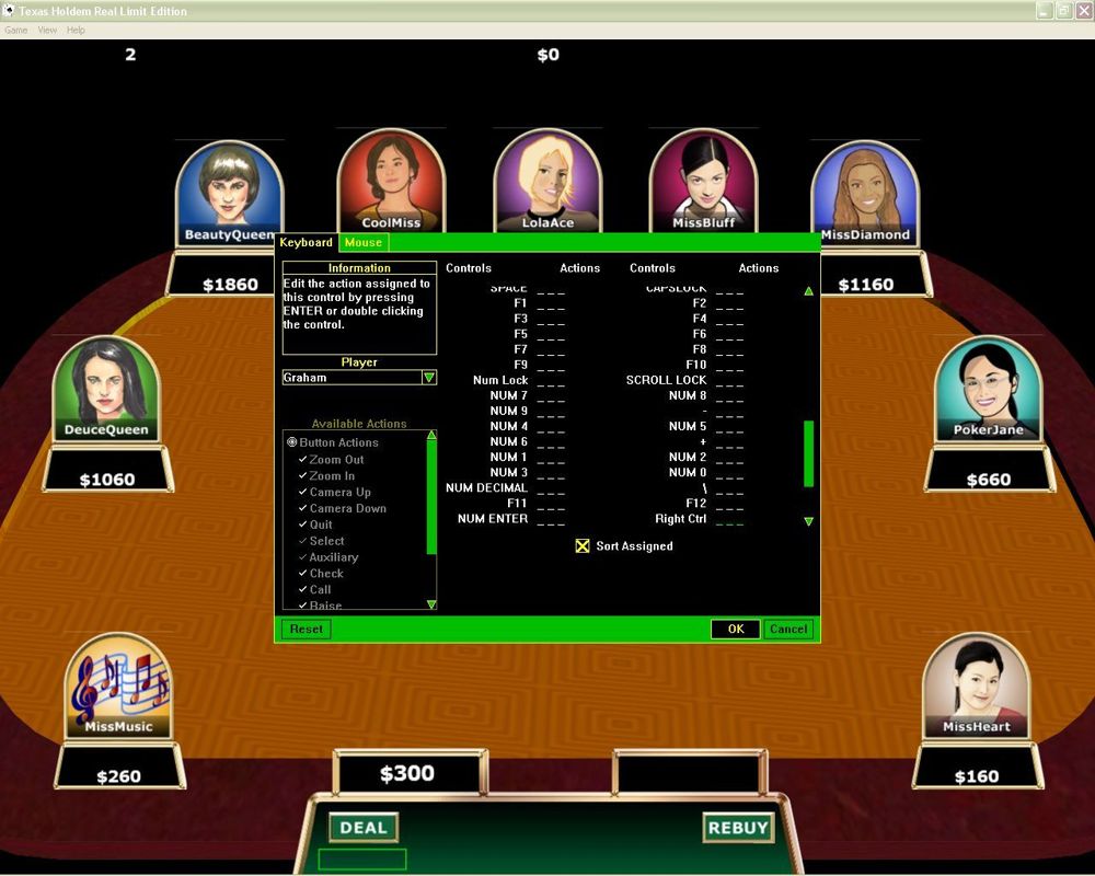 Texas Hold’em Real Limit Edition (Windows) screenshot: The keyboard can be used for some menu controls but cannot be used to play the game itself
