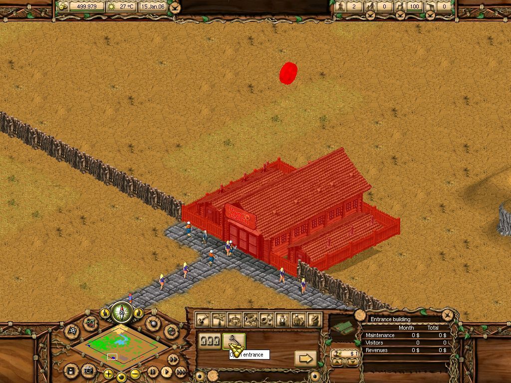 Pony Ranch (Windows) screenshot: Free Play in Arizona and visitors are arriving. Better open the doors and charge an entrance fee, getting animals in for them to see can wait until later.