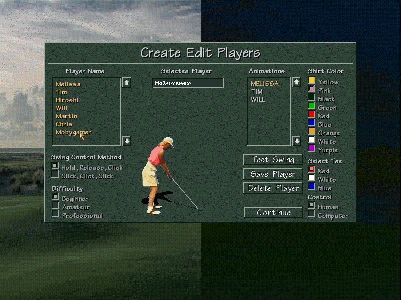 Golf Pro 2000 Downunder (DOS) screenshot: There are player supplied so it is possible to just jump straight in and play. On the other hand it's nice to create your own player