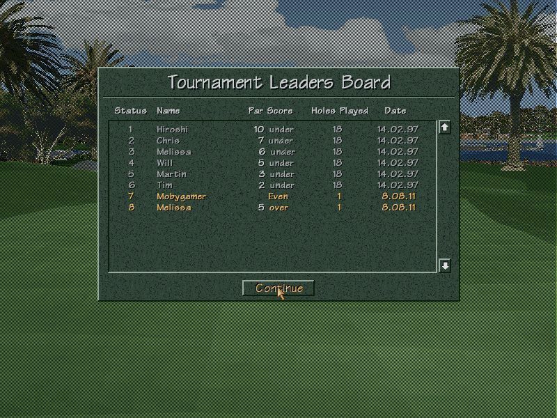 Golf Pro 2000 Downunder (DOS) screenshot: In Tournament mode the score sheet after a hole looks like this