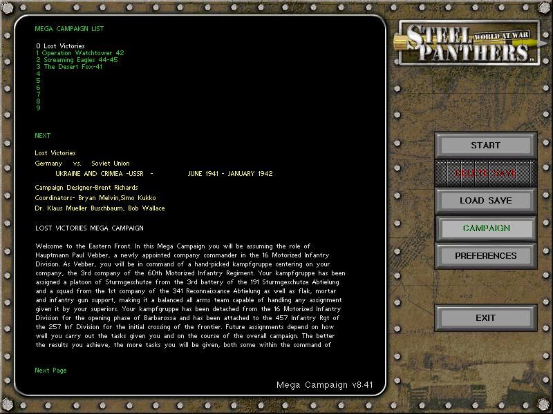 Steel Panthers: World at War - Generals Edition (Windows) screenshot: Mega Campaign List