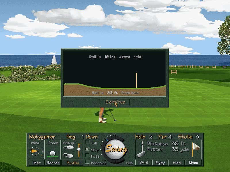 Golf Pro 2000 Downunder (DOS) screenshot: The Profile option advises the player of the lie of the land when clicked on.