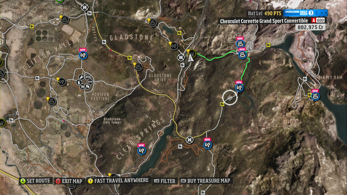 Forza Horizon (Xbox 360) screenshot: The navigation system will guide you to any destination on the map.