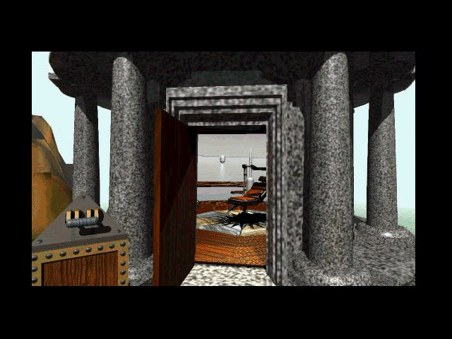 Myst (Windows) screenshot: Torture Chair? I quess there is only one way to find out.