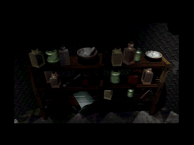 Myst (Windows) screenshot: Potions shelves
