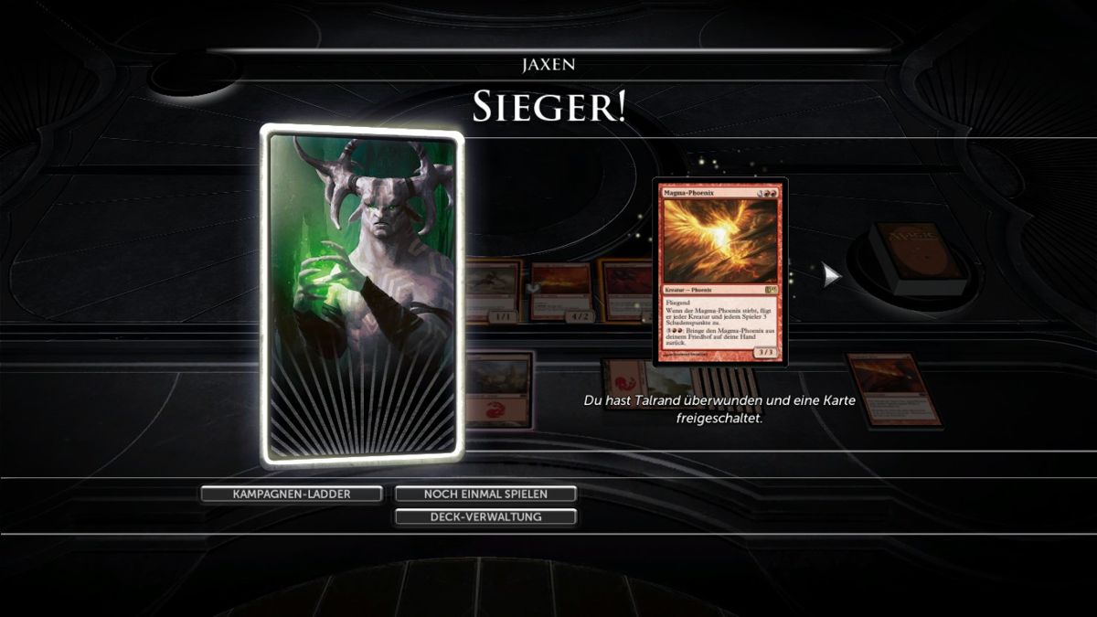 Magic: The Gathering - Duels of the Planeswalkers 2013 (Windows) screenshot: I won and unlocked the card on the right.