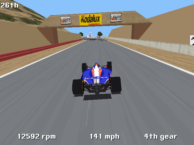 IndyCar Racing II (DOS) screenshot: External view (SVGA mode)