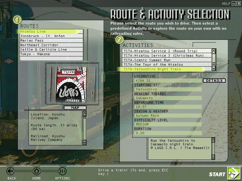 Train Sim Activity Pack (Windows) screenshot: All new activities start with TSTA and once selected they define the train and the route. Since all trains and routes come from the simulator there's not much else new to see.