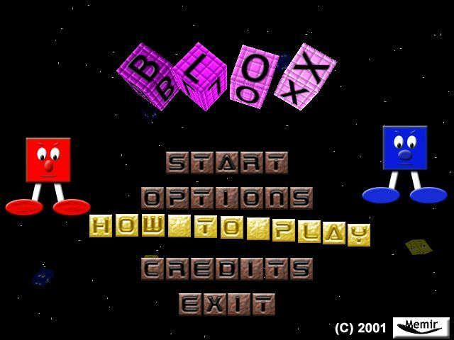 Blox (Windows) screenshot: The game's main menu is made from constantly moving blocks