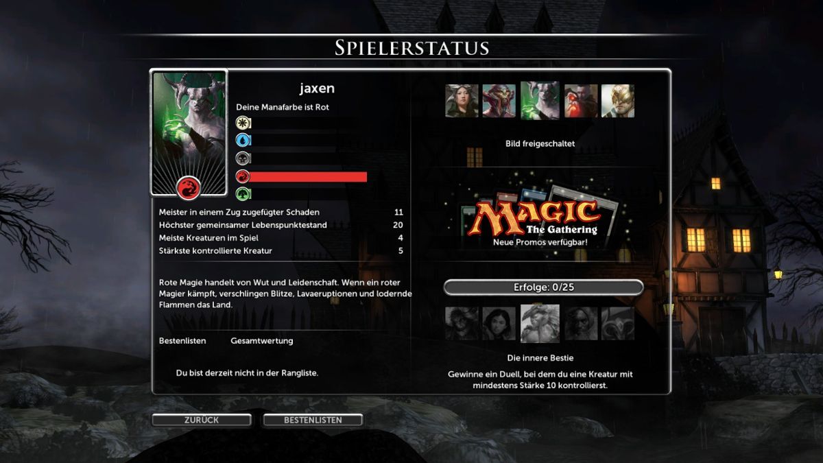 Magic: The Gathering - Duels of the Planeswalkers 2013 (Windows) screenshot: Player stats after the first duel
