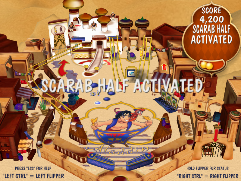 Aladdin Pinball (Windows) screenshot: One of the two scarab halfs needed to enter the Cave of Wonders.