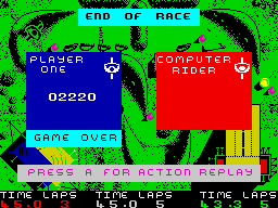BMX Simulator (ZX Spectrum) screenshot: Disqualified - game over
