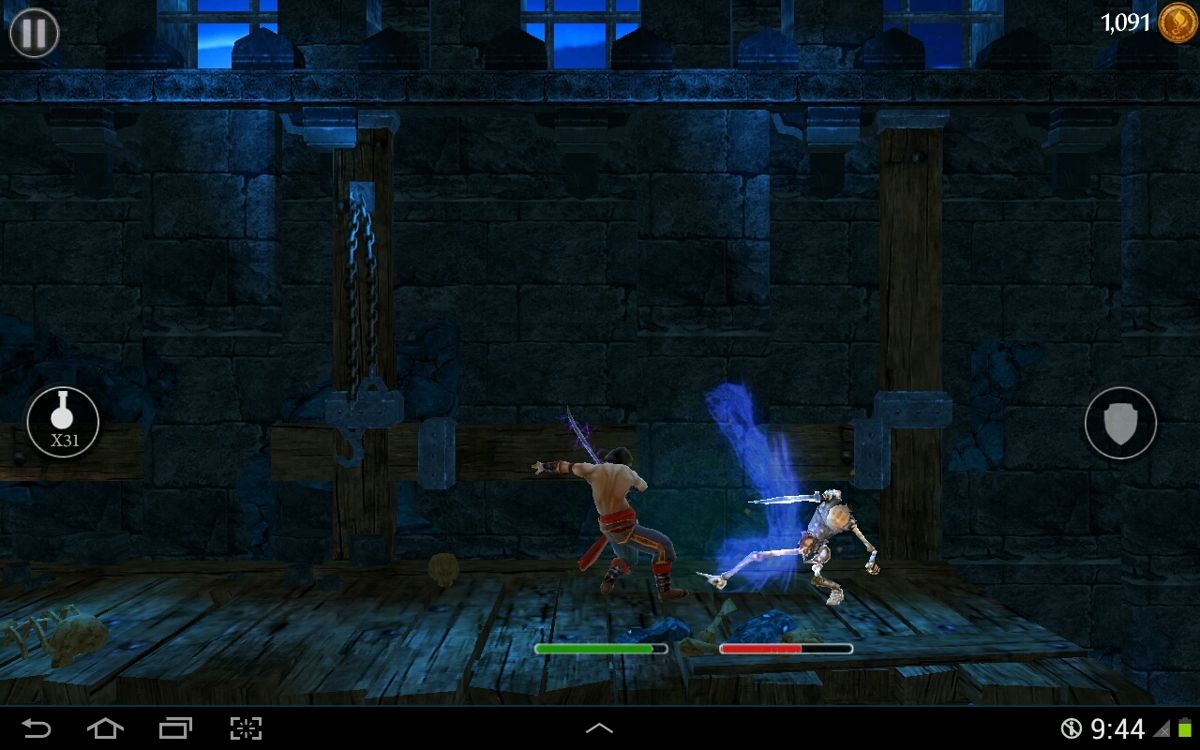 Prince of Persia: The Shadow and the Flame (Android) screenshot: A fierce fight with a skeleton