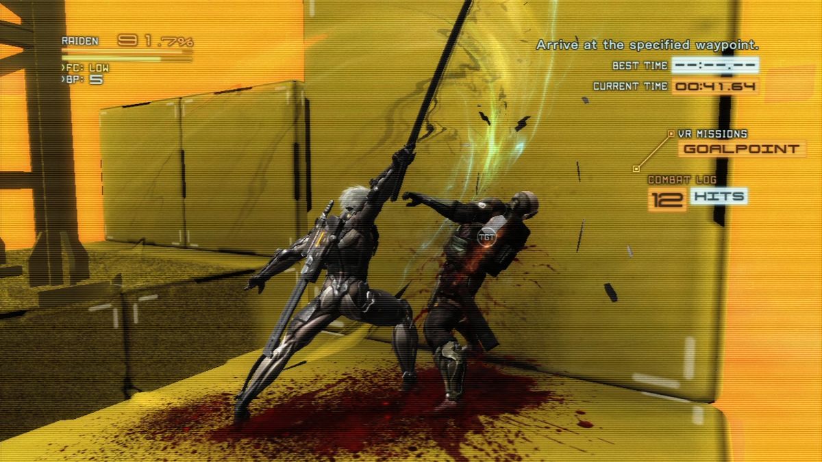 Metal Gear Rising: Revengeance (PlayStation 3) screenshot: Fighting the enemy in VR mission.