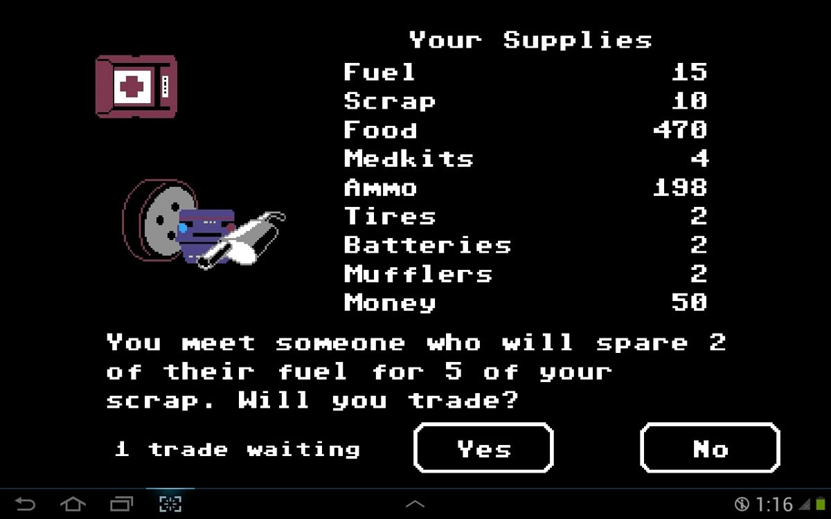 Organ Trail: Director's Cut (Android) screenshot: Trading with a stranger