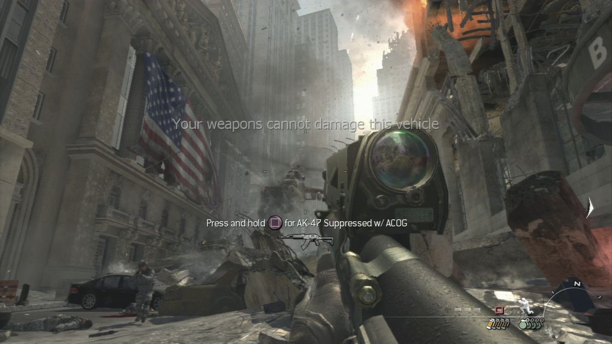 Call of Duty: MW3 (PlayStation 3) screenshot: You cannot harm Hind with a rifle, so the only option is to run.