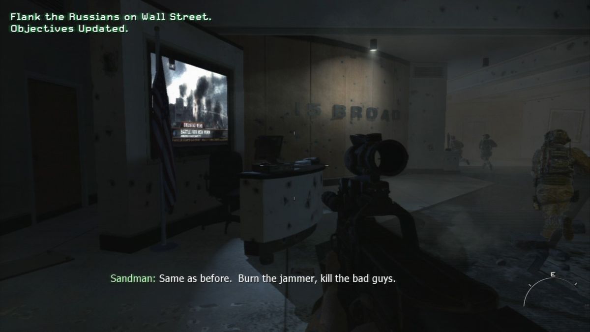 Call of Duty: MW3 (PlayStation 3) screenshot: This TV station is still broadcasting.