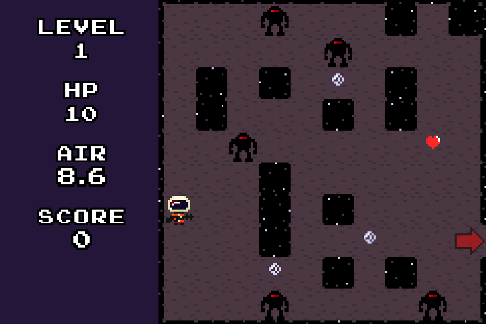 Robot Planet (Browser) screenshot: The first level, the arrow marks the exit to the next level