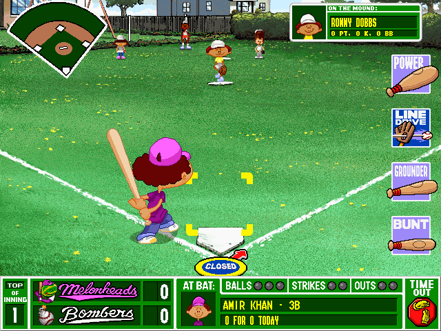 Backyard Baseball (Windows) screenshot: The batting perspective.